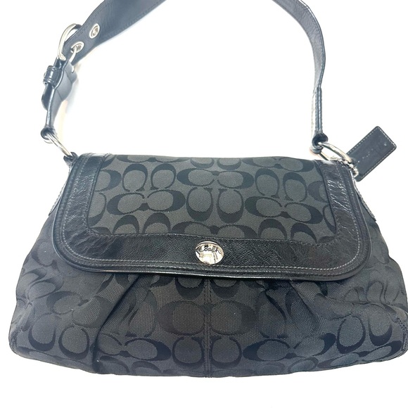 Coach Handbags - Coach Black Hobo Signature Monogram Shoulder Bag